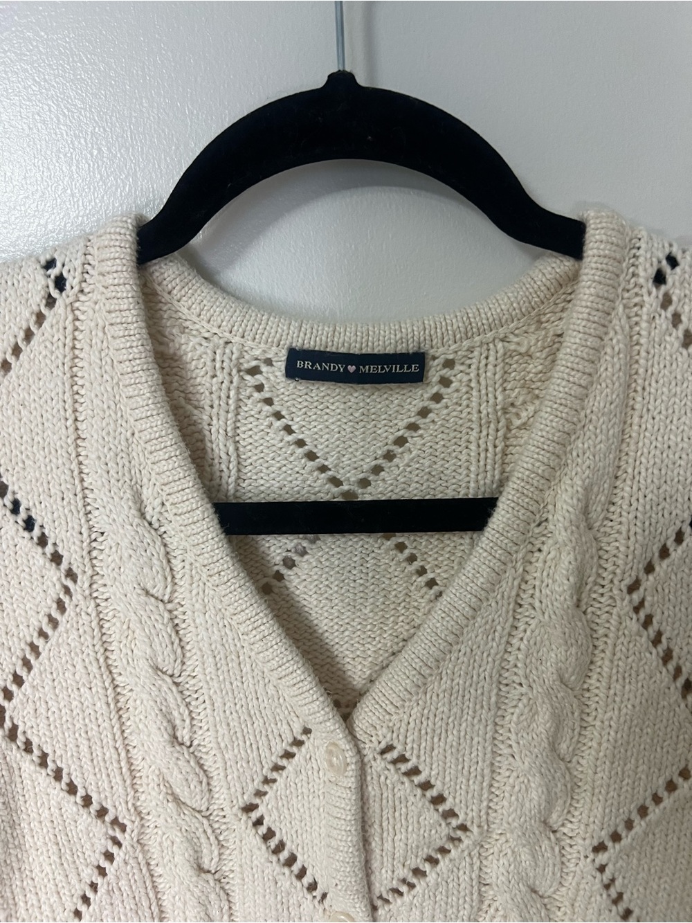 Brandy Melville Cream Cable Knit V-Neck Sweater Cardigan Minimalist Cottage - Picture 4 of 9
